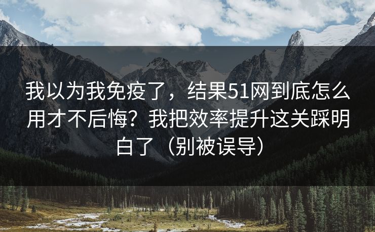 详细阅读:我以为我免疫了,结果51网到底怎么用才不后悔?我把效率提升这关踩明白了(别被误导) 我以为我免疫了,结果51网到底怎么用才不后悔?我把效率提升这关踩明白了(别被误导)